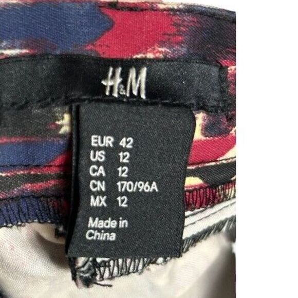 H&M 12 Multicolor Mini Skirt Tribal Print Zip Stretch Boho Casual Festival Chic - Picture 4 of 10